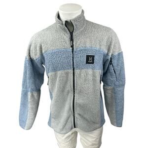 Haglofs + Tres Bien Men's Gray Blue Colorblock Sherpa Fleece Full Zip Sweater M